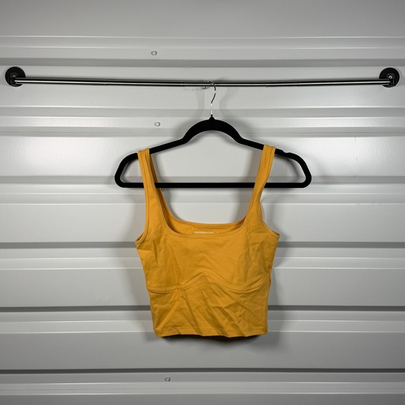 Abercrombie & Fitch Soft A&F Collection Mustard Yellow Corset Seam Crop Tank S - Picture 4 of 4
